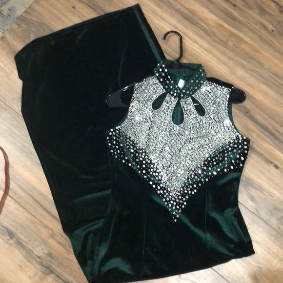 Vintage Dresses & Skirts - Vintage NWT green velvet and sequin prom formal 3